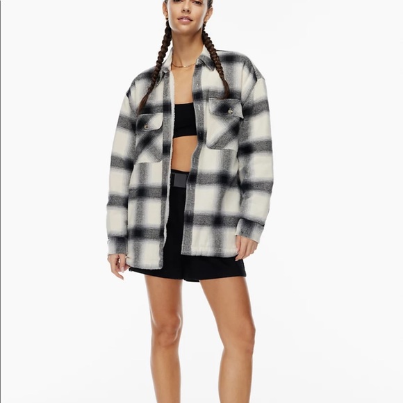 Aritzia TNA Prospect Shirt Jacket Open Shadow Whop Gr/Bk Plaid Sherpa Shacket 2 - Picture 1 of 16